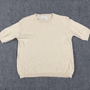 Bianco & Blu Sweater Womens Medium Beige Tan Silk Cashmere Wool Short Sleeve